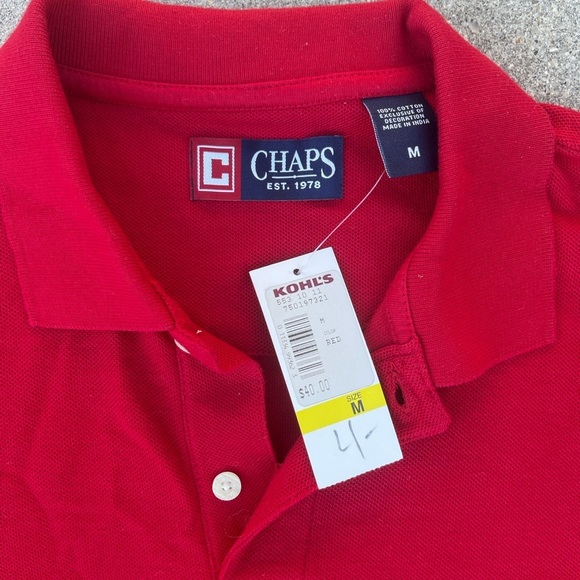 Chaps Red Short Sleeve Men's Everyday Polo muscle Shirt Medium NWT - Picture 3 of 5